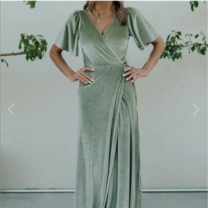 Meghan Velvet Wrap Maxi Dress in Sage